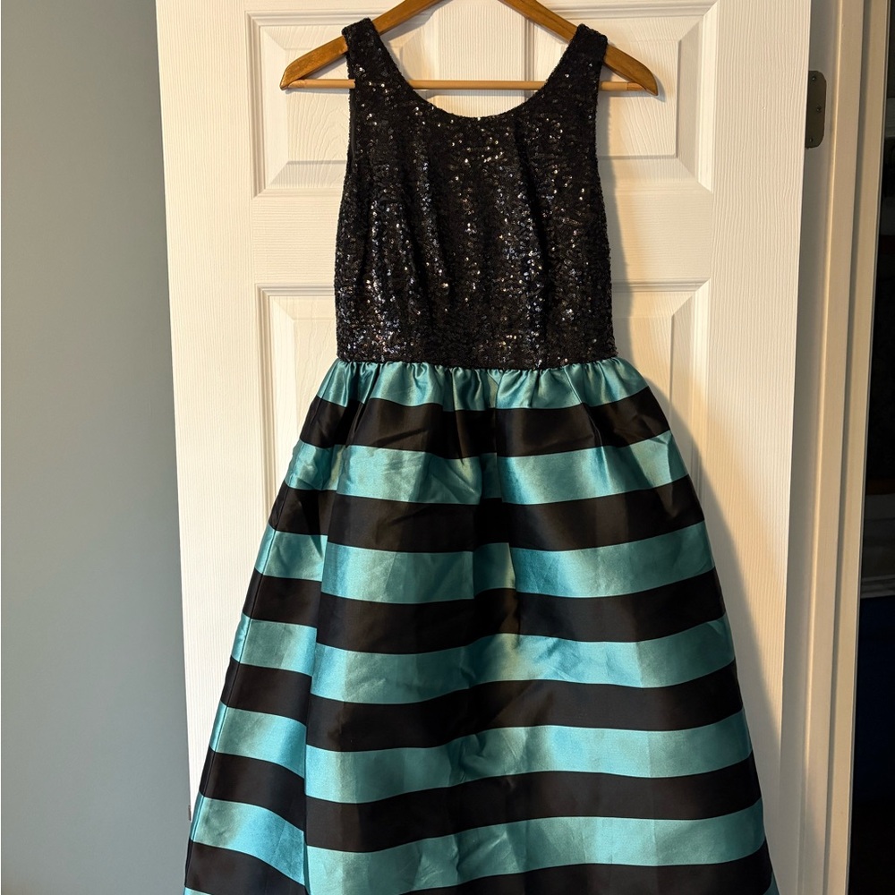 Leifsdottir Starlit Stripes Black and Teal Midi Dress Size 6 - Picture 6 of 8